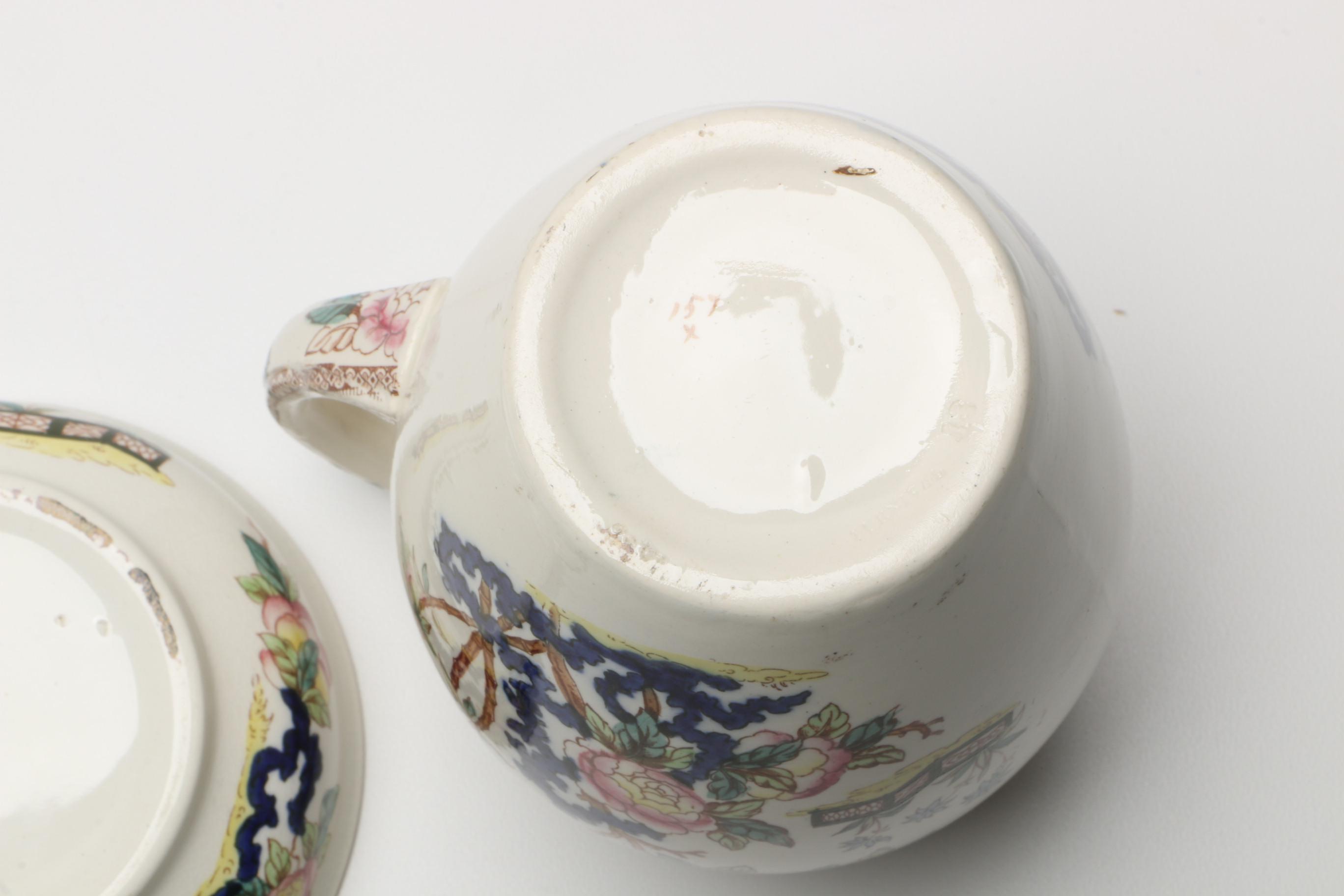 Antique Furnivals "Cashmere" Pitcher, Basin, and Shaving Set