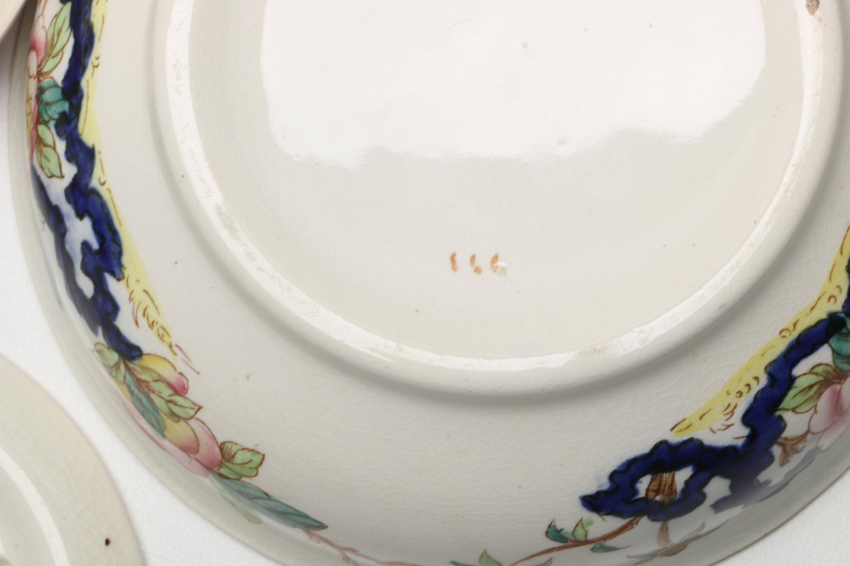 Antique Furnivals "Cashmere" Pitcher, Basin, and Shaving Set