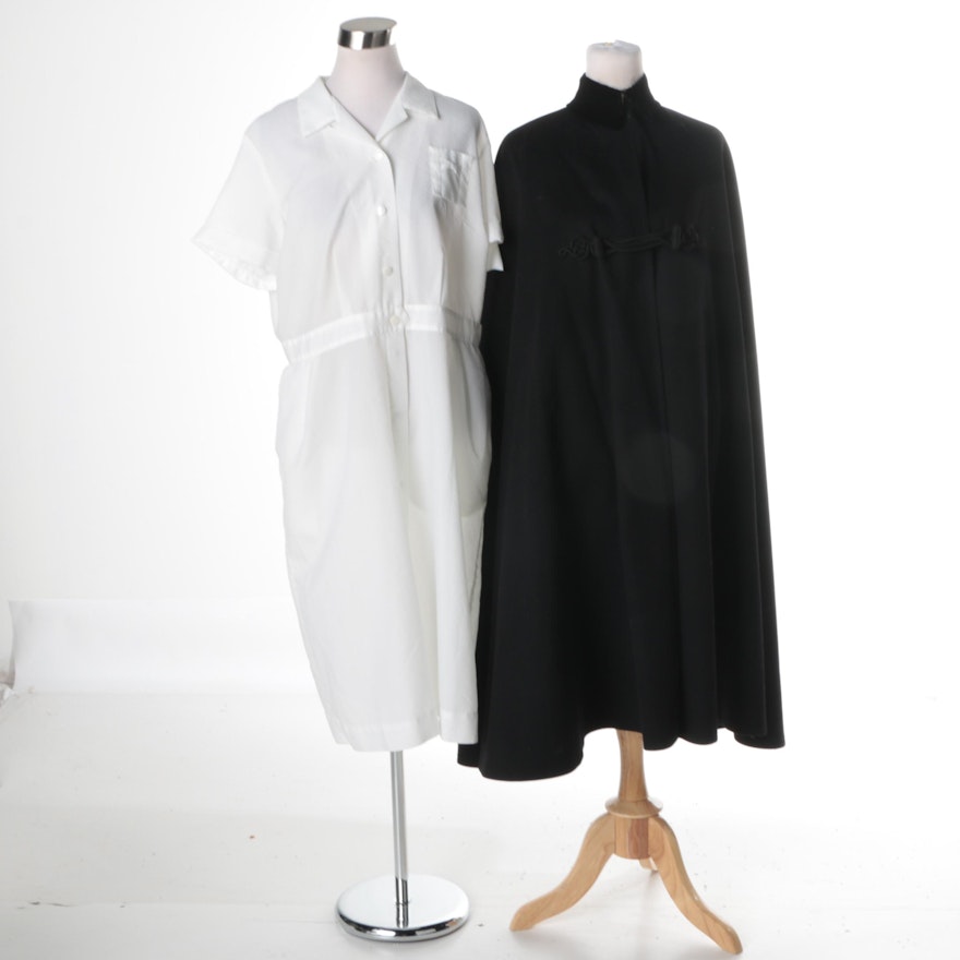 Vintage Nursing Uniform Dress and Black Wool Cape