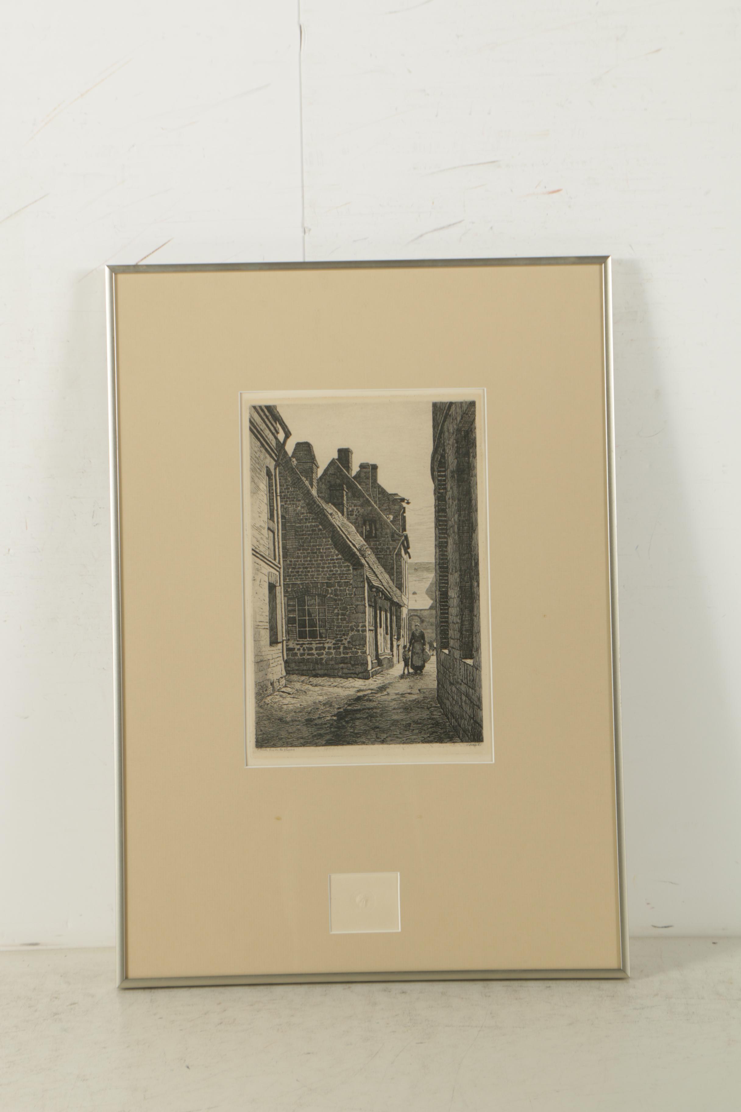 Émile Frederic Nicolle Etchings on Paper of European Architecture