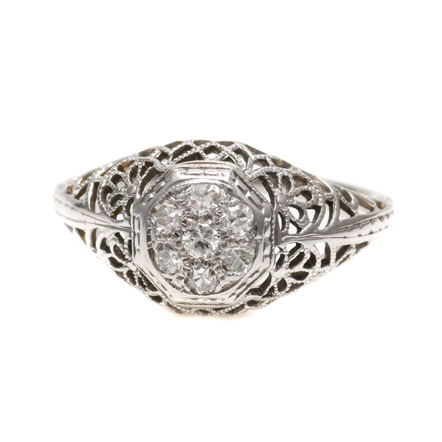 Late Edwardian 18K White Gold Diamond Ring