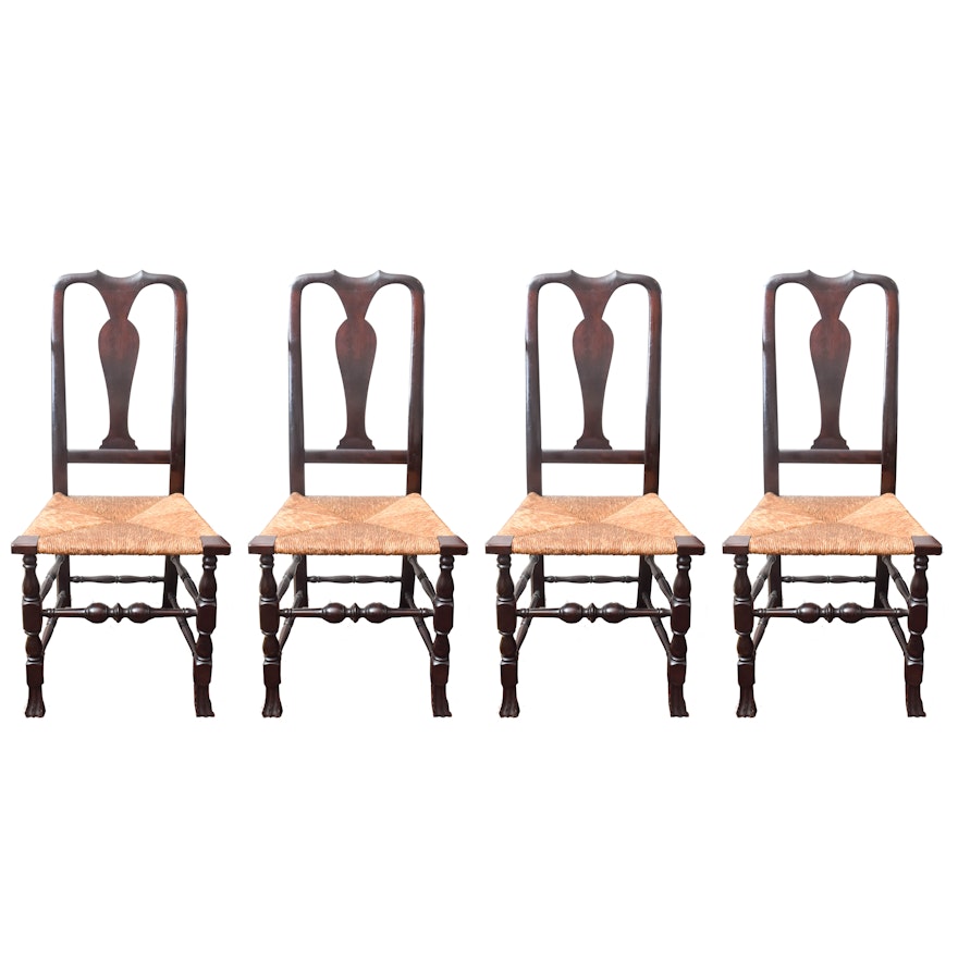 Queen Anne Style Side Chairs with Rush Seats