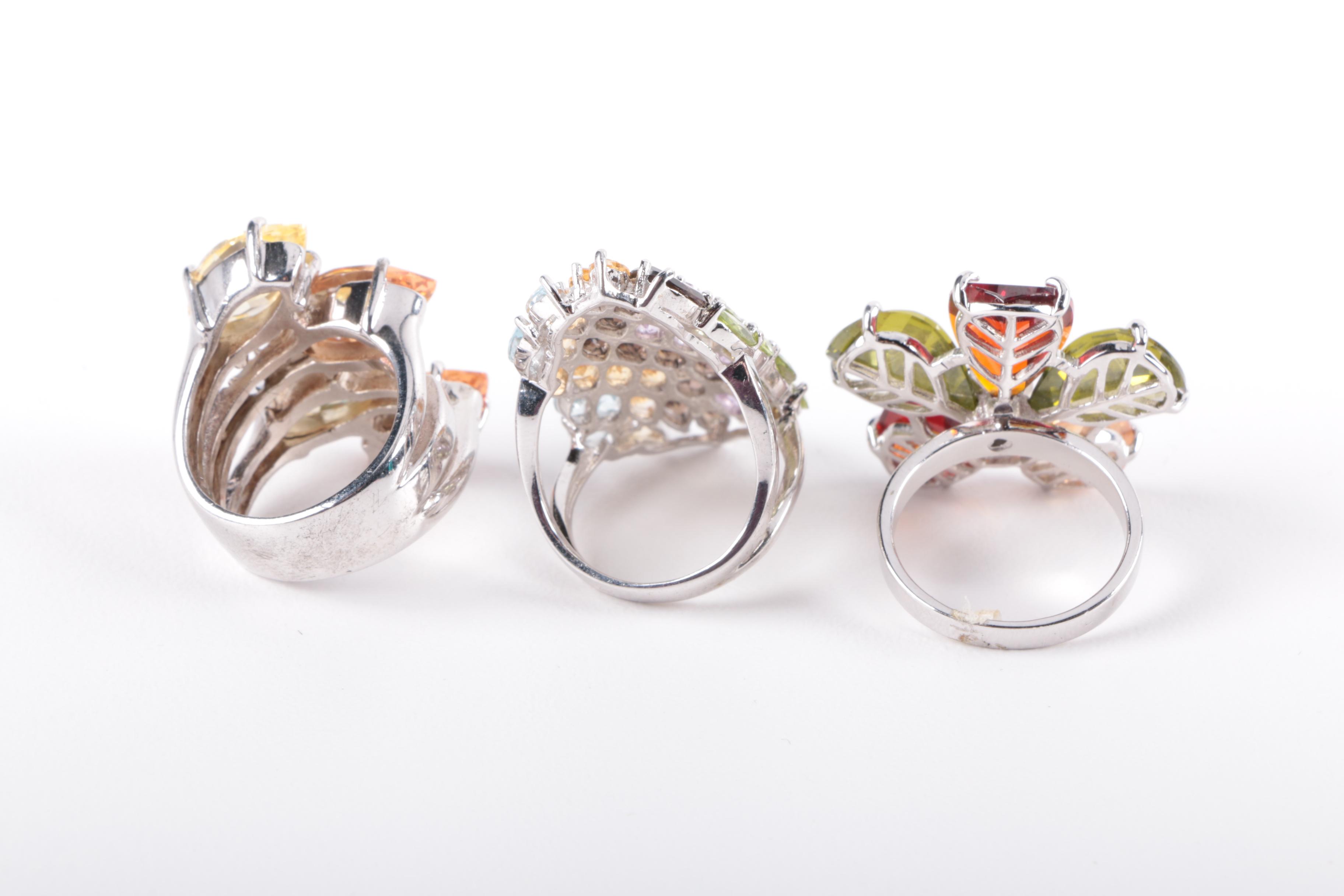 Sterling Silver Gemstone Rings Featuring Blue Topaz and Amethyst