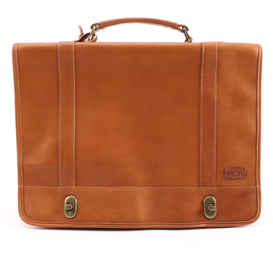 Mori Tan Leather Briefcase