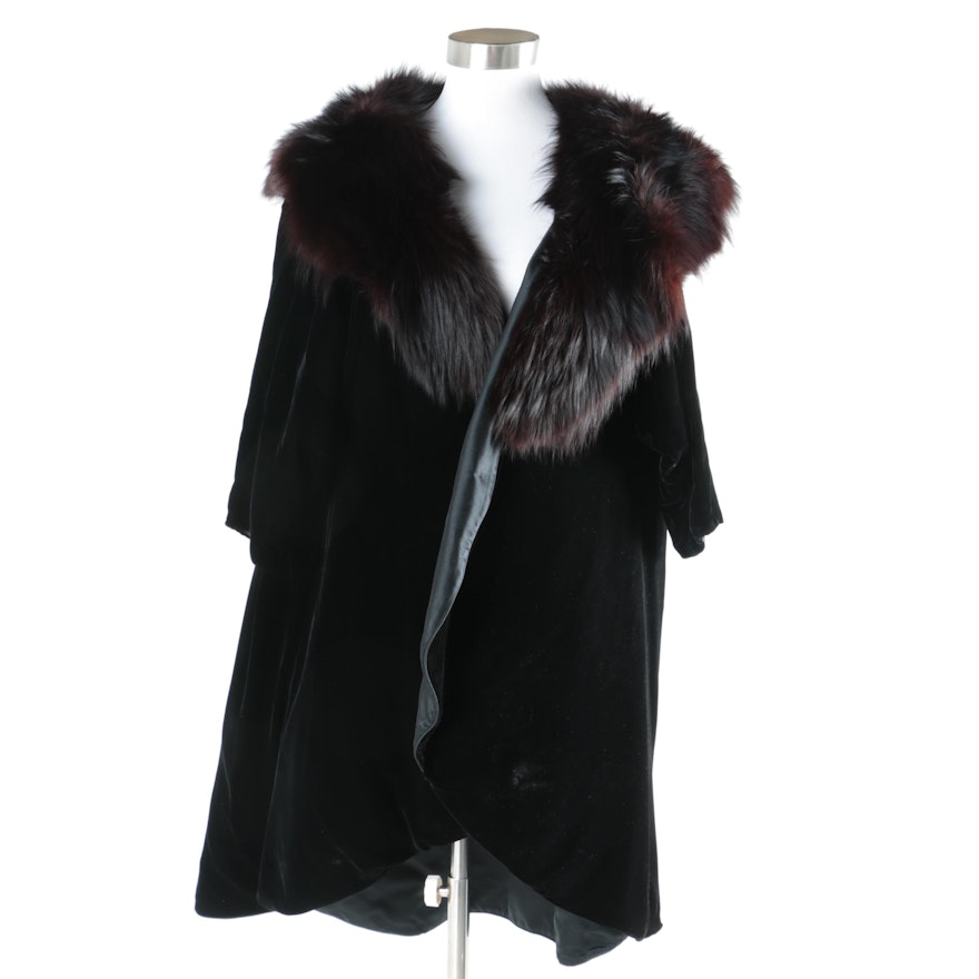 1950s Vintage Mr. Blackwell Designs Black Coat with a Dyed Fox Fur Collar