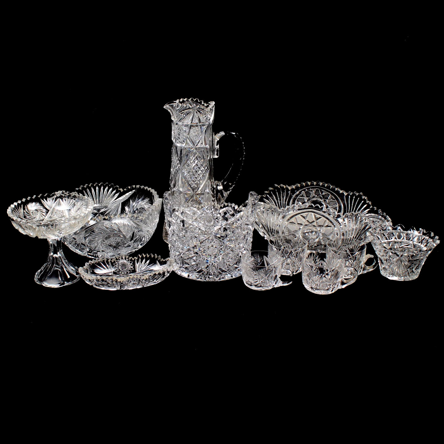 Mainly American Brilliant Cut Glass Hobstar Assortment