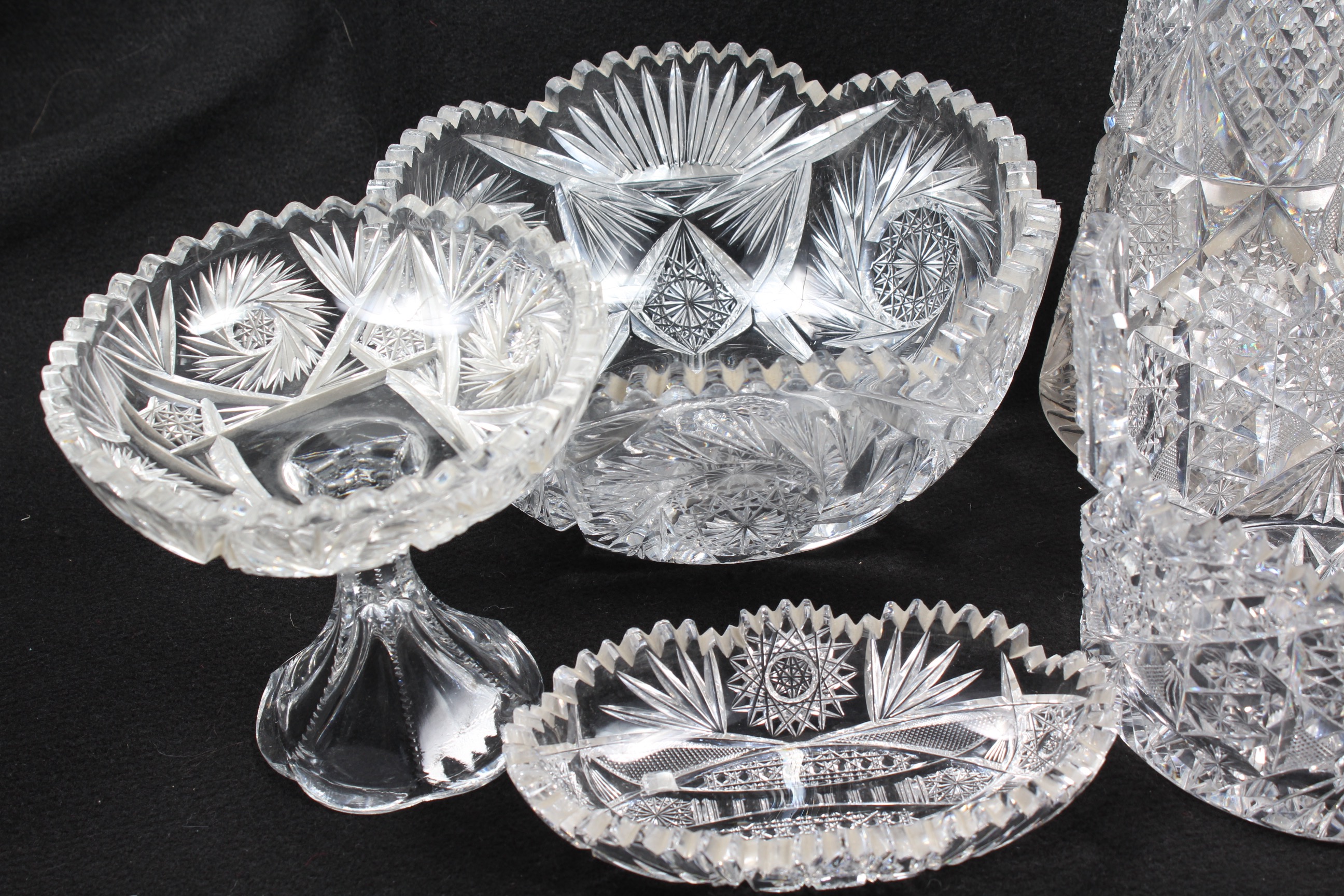 Mainly American Brilliant Cut Glass Hobstar Assortment