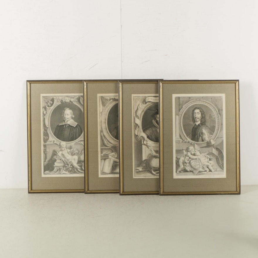 Antique Intaglio Prints of Notable 17th-Century Figures After Jacobus Houbraken