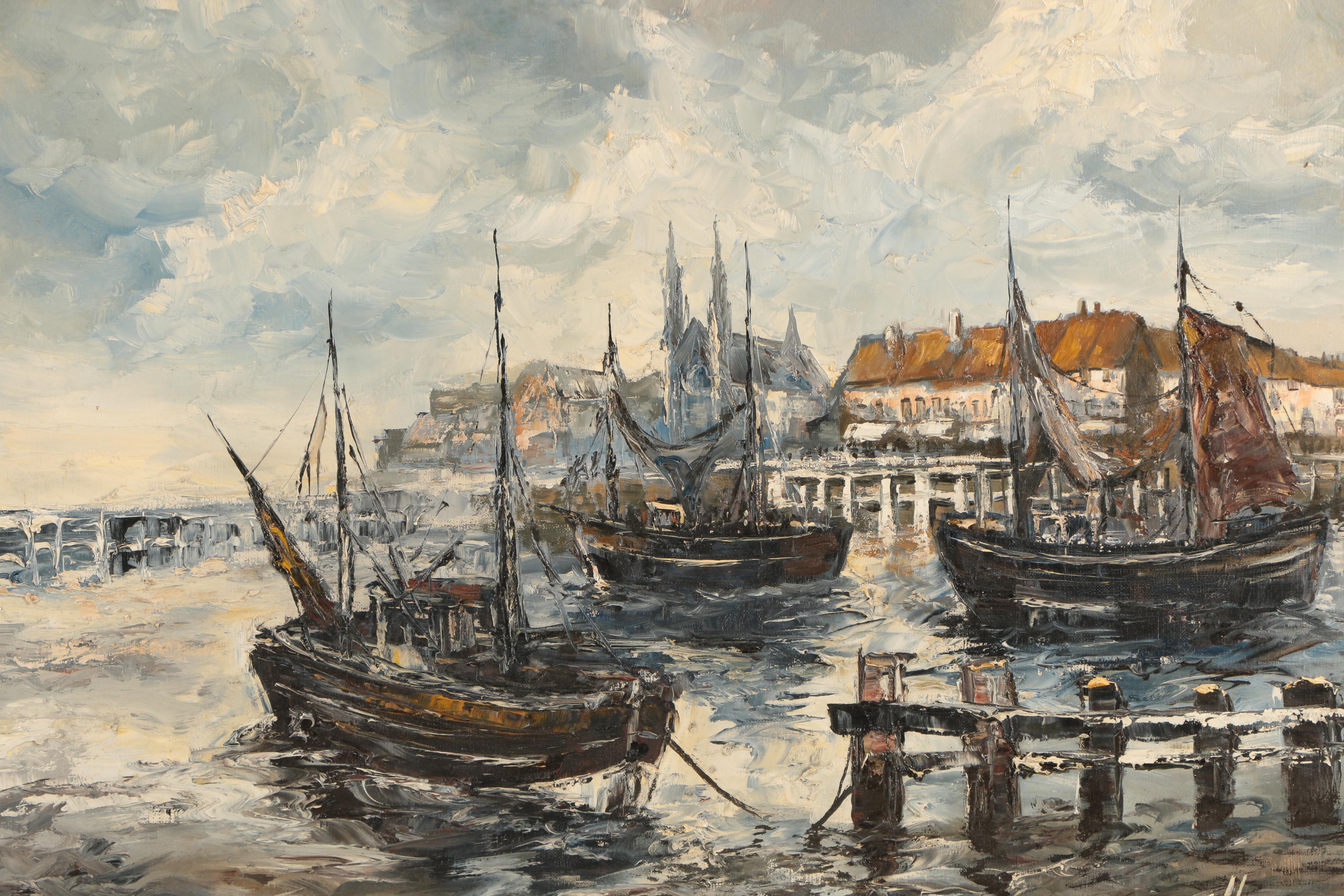 Danny Lammers Oil Painting on Canvas of Harbor Scene