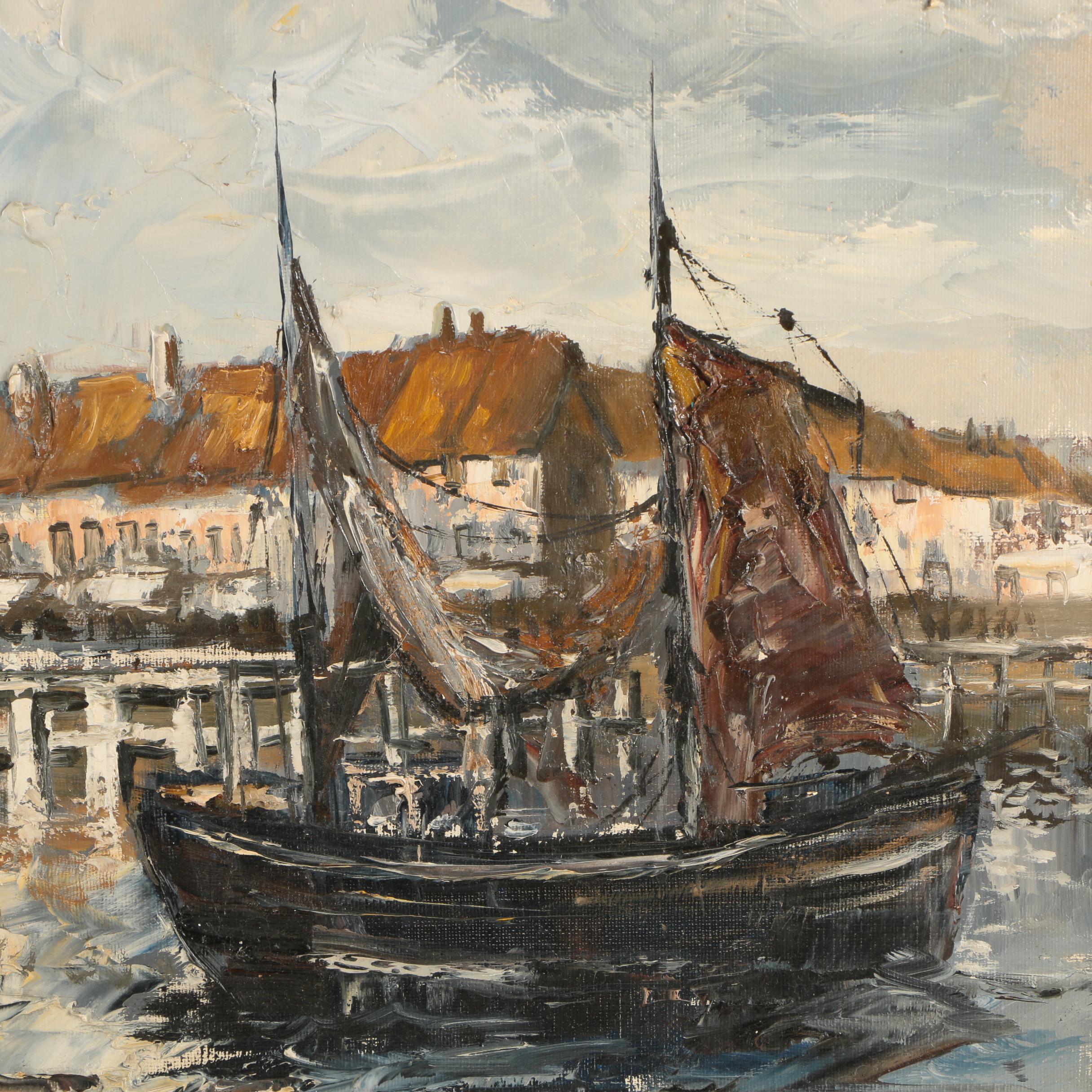 Danny Lammers Oil Painting on Canvas of Harbor Scene