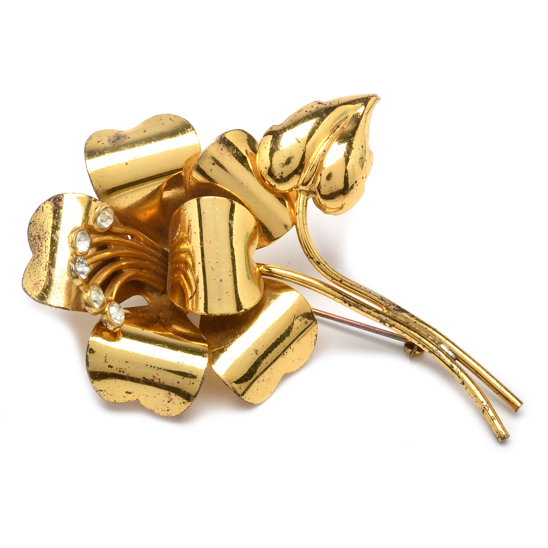 Sterling Silver Floral Brooch with Gold Wash