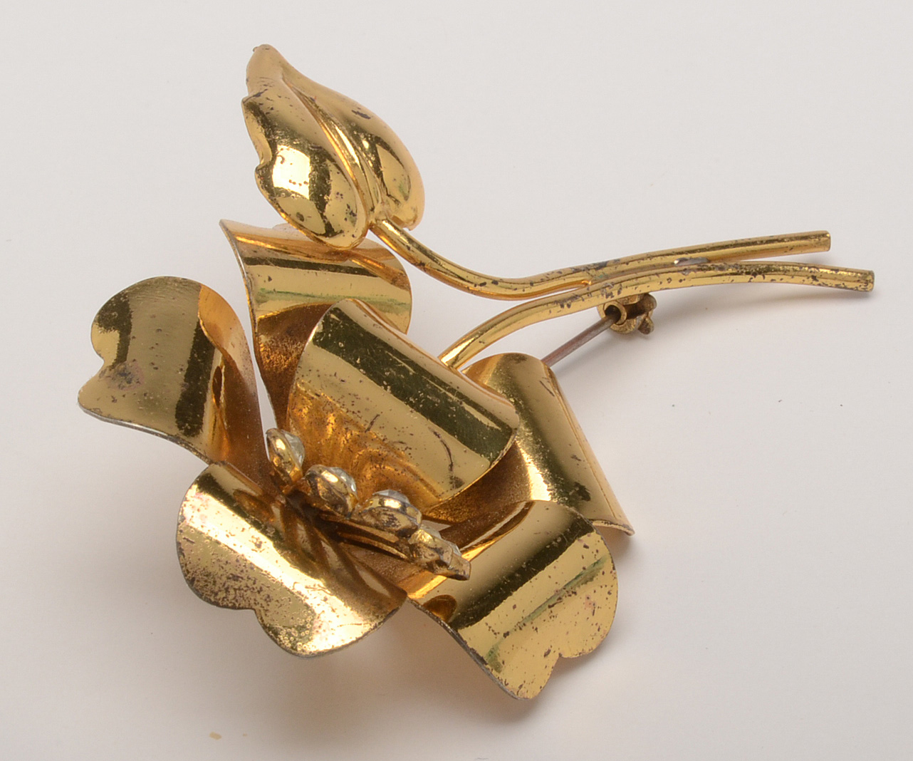 Sterling Silver Floral Brooch with Gold Wash