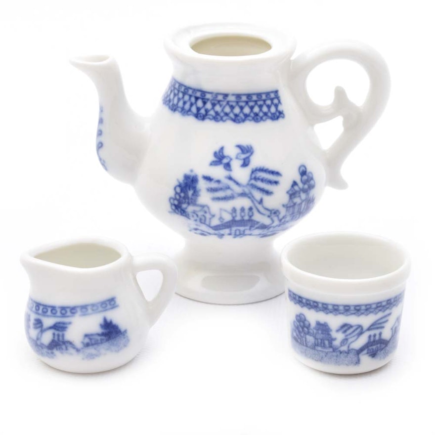 Miniature "Blue WIllow" Blue and White Ceramic Tea Set