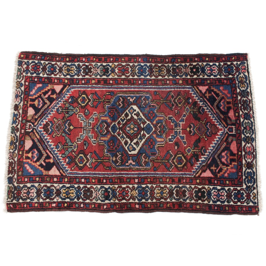 Antique Hand-Knotted Persian Malayer Accent Rug