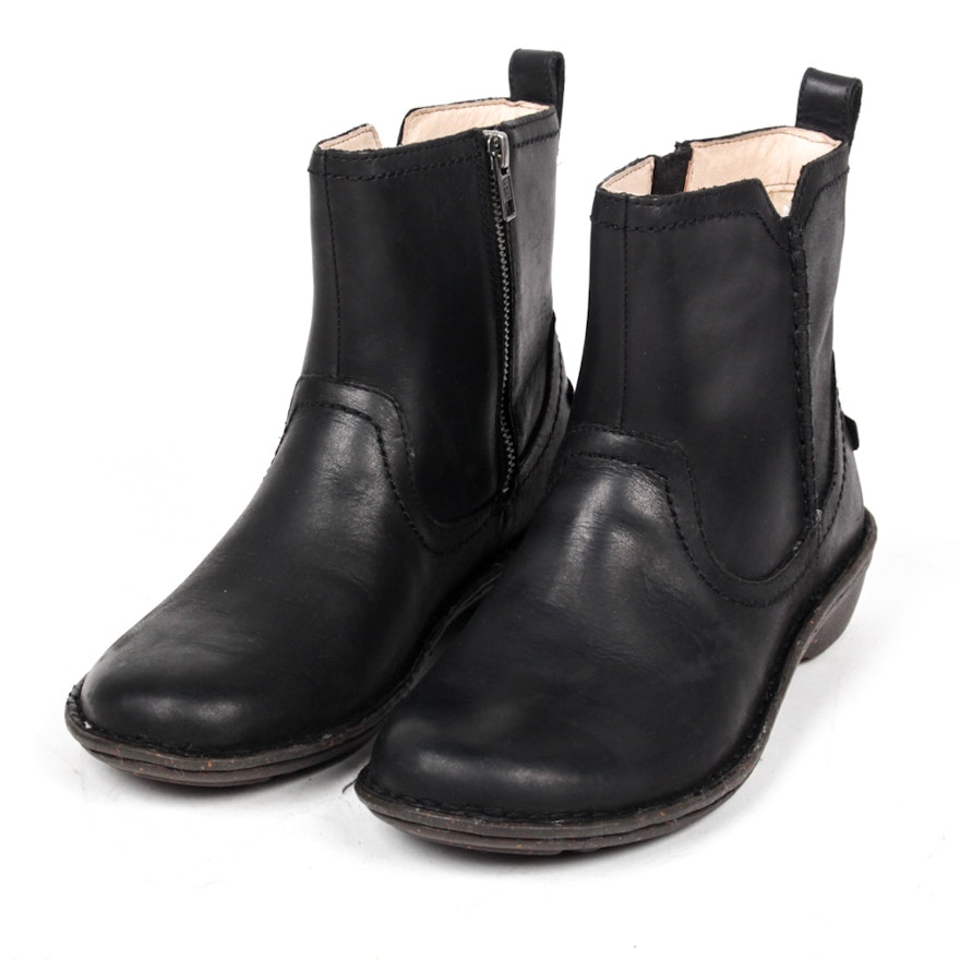 Women's Ugg Black Leather Ankle Boots