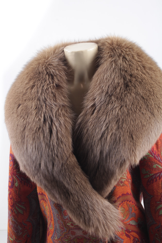 Adrienne Landau Tapestry Coat with Ranched Fox Fur Collar