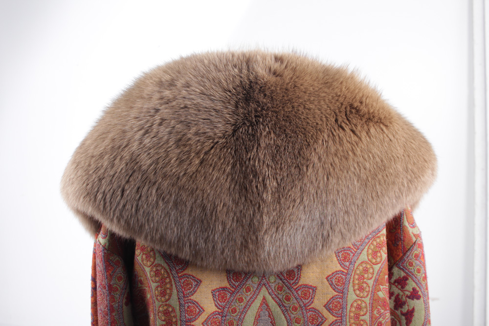 Adrienne Landau Tapestry Coat with Ranched Fox Fur Collar