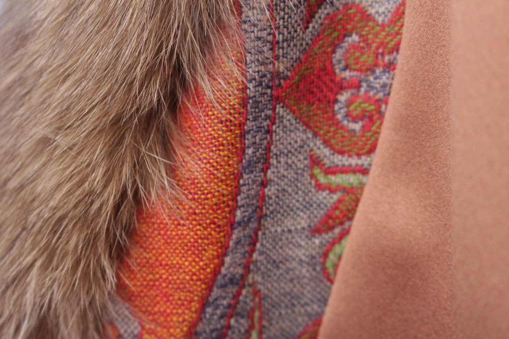 Adrienne Landau Tapestry Coat with Ranched Fox Fur Collar