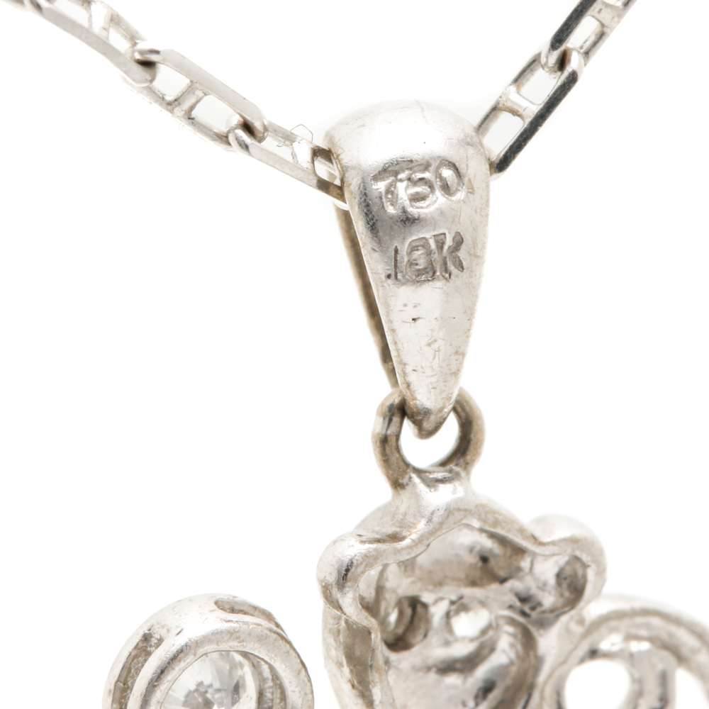 18K White Gold Diamond Monkey Pendant Necklace