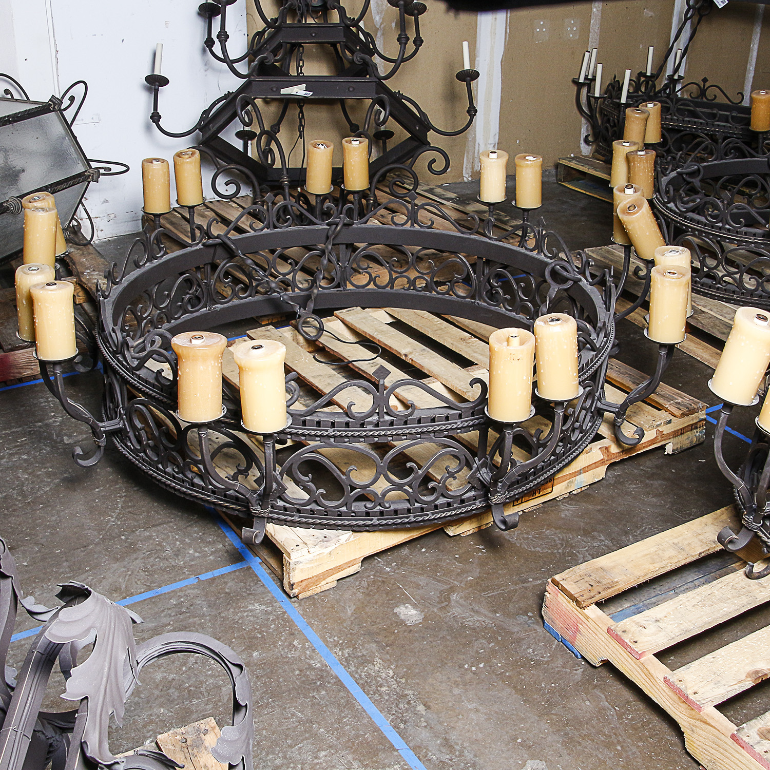 Large Wrought Iron Three Tiered Chandelier