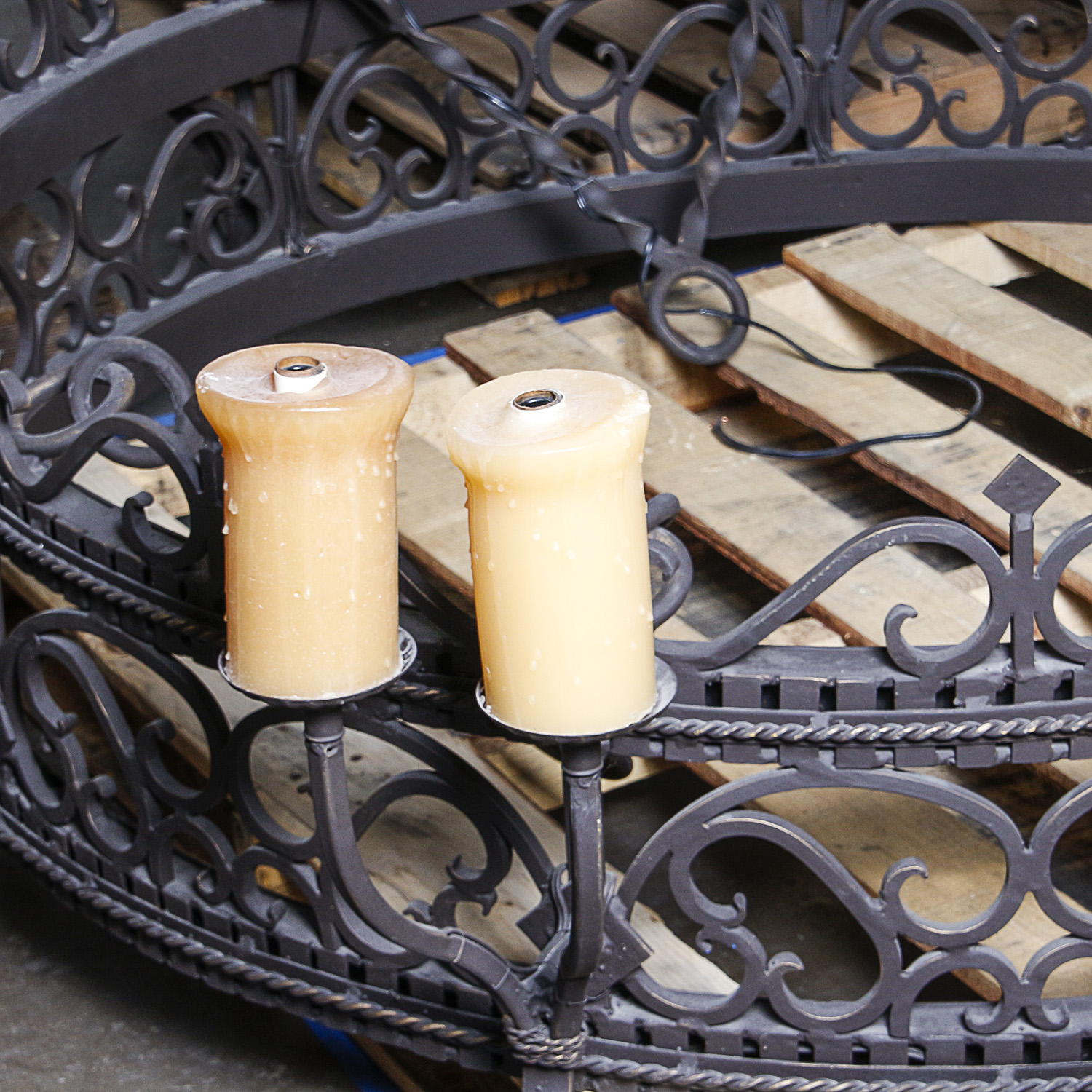 Large Wrought Iron Three Tiered Chandelier