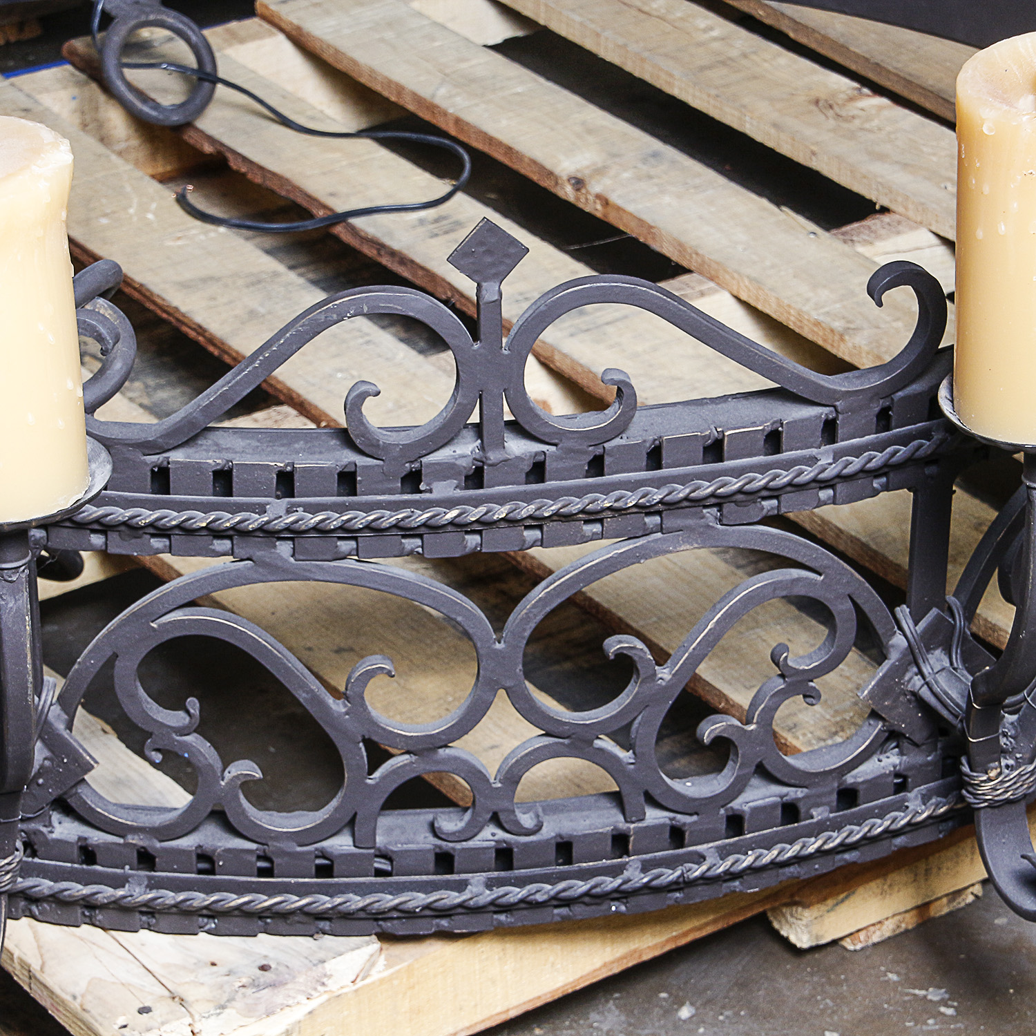 Large Wrought Iron Three Tiered Chandelier