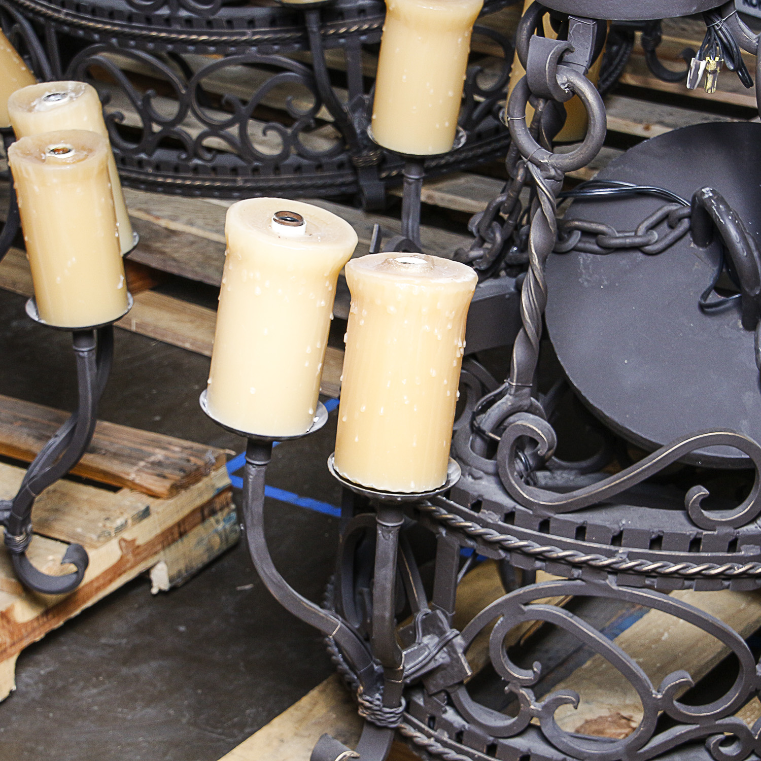 Large Wrought Iron Three Tiered Chandelier