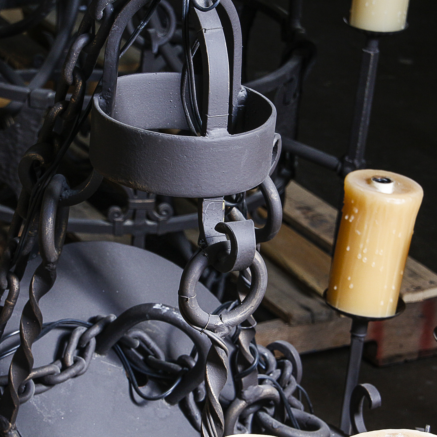 Large Wrought Iron Three Tiered Chandelier