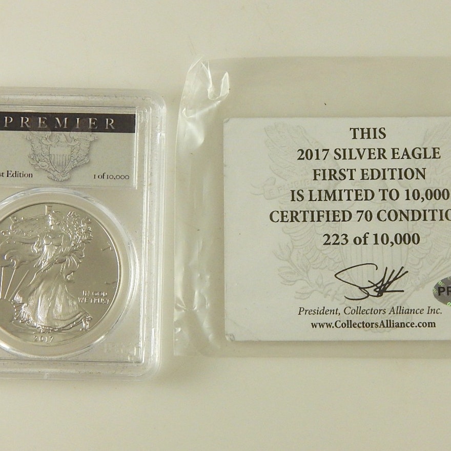 2017 First Edition Silver Eagle One Dollar Coin L/E 223 of 10,000 - MS70