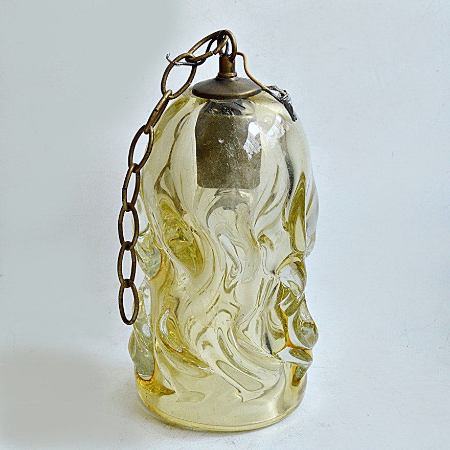 Mid Century Italian Hand Blown Amber Glass Light Pendant