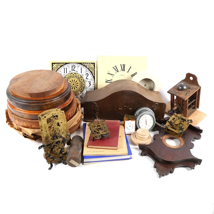 Collection of Clock Parts and Woodworking Supplies