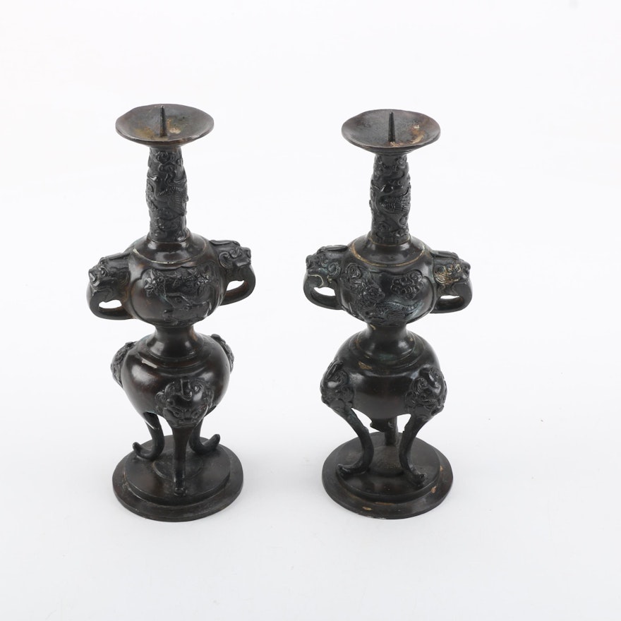 Chinese Candlesticks with Dragon Motif