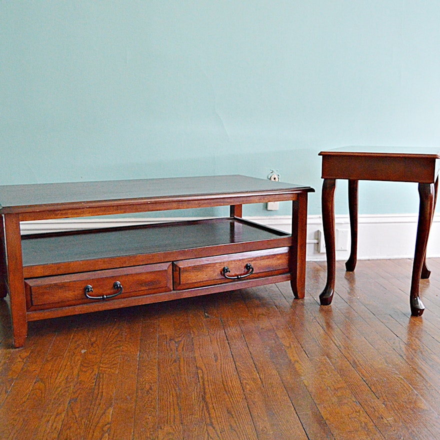 Contemporary Mahogany Coffee Table and Queen Anne Style Side Table