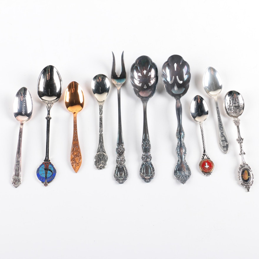 The Robbins Co. Sterling Souvenir Spoon with Silver-Plated and Metal Spoons