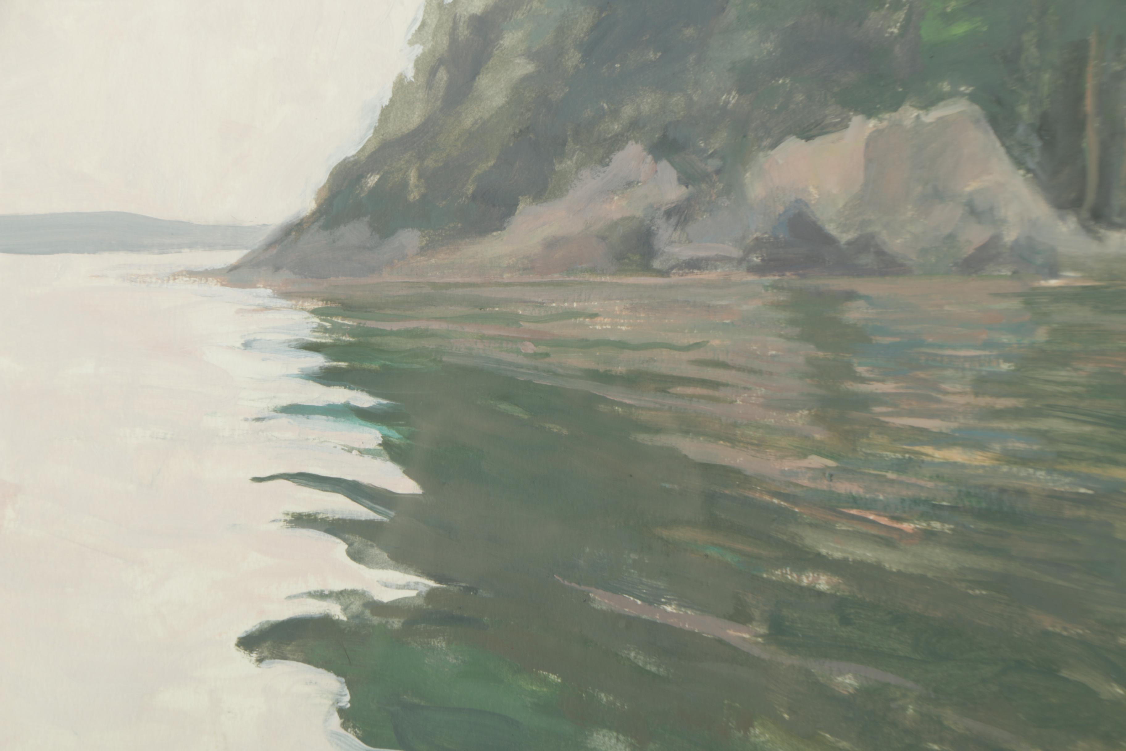 Oil Painting on Paper of a Forested Shoreline