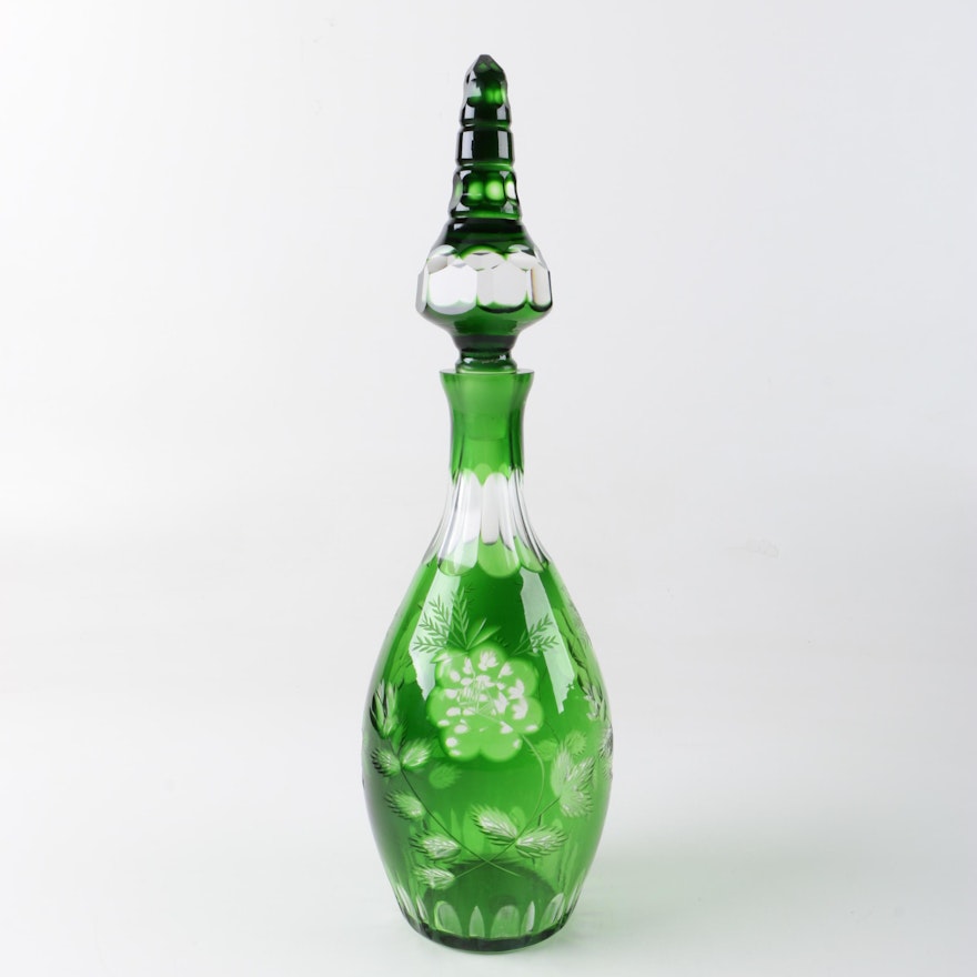 Vintage Bohemian Green Glass Decanter