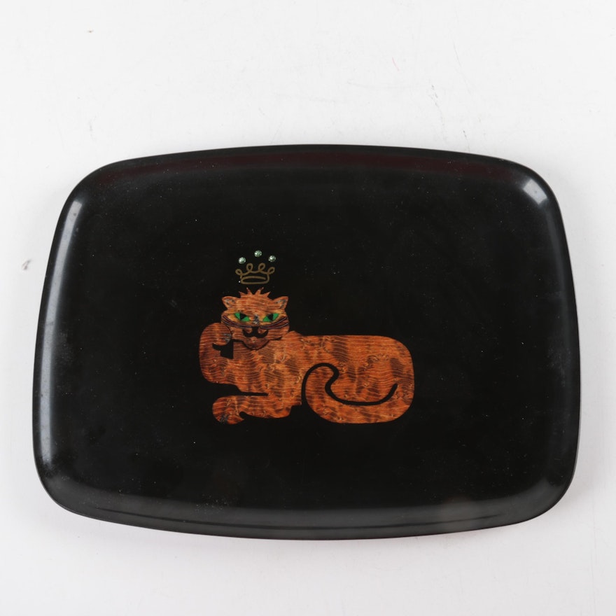 Vintage Couroc Crowned Cat Tray