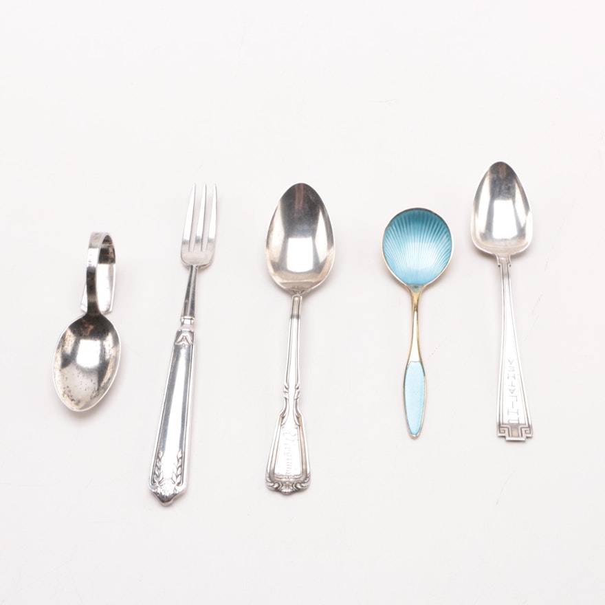 Gorham "Etruscan" and Other Sterling Spoons with Silver-Plated Fork