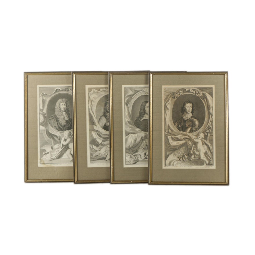 Antique Intaglio Prints of Notable 17th-Century Figures After Jacobus Houbraken