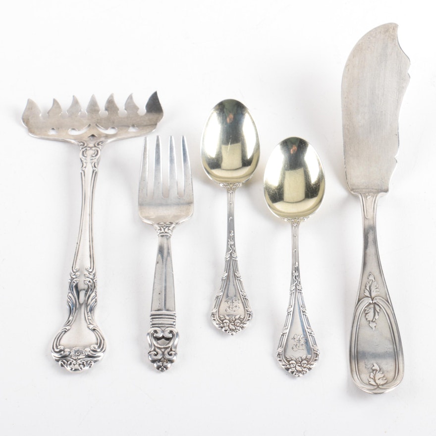 Durgin "Madame Royale" and Other Sterling Flatware with Coin Silver Butter Knife
