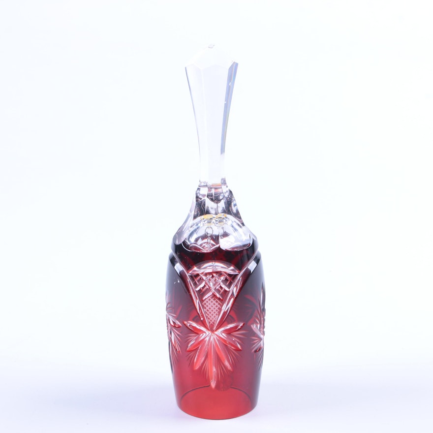 Cased Ruby Red Cut to Clear Bohemian Crystal Bell