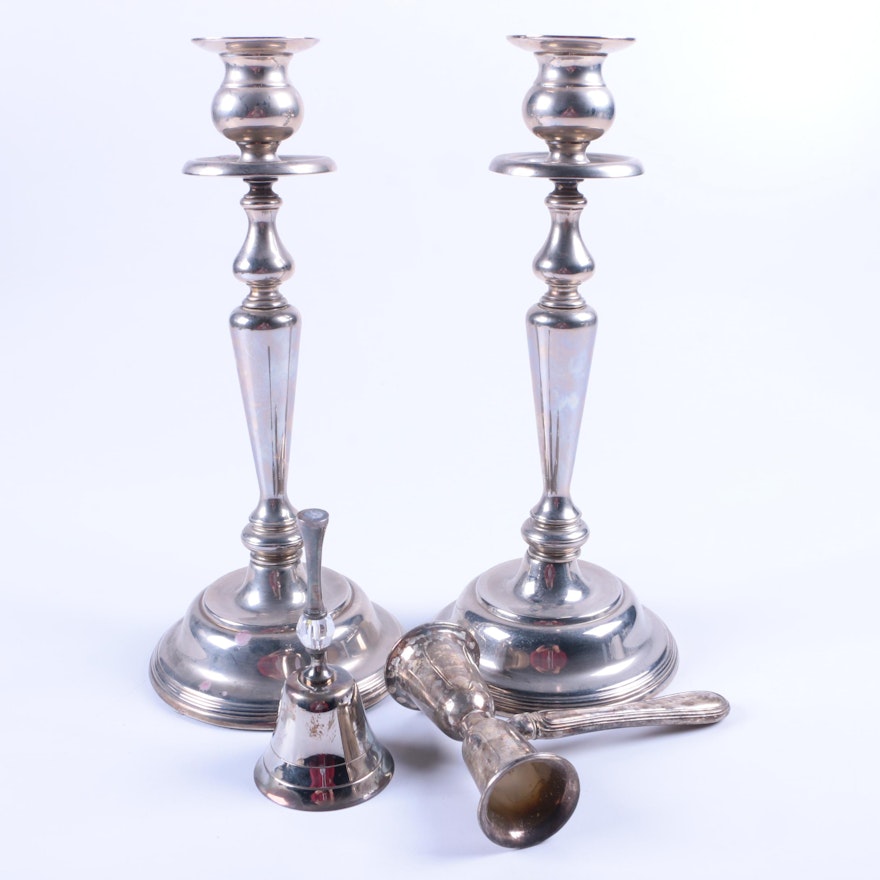 Wallace Silver Plate Double-Sided Jigger with Candlesticks and Table Bell
