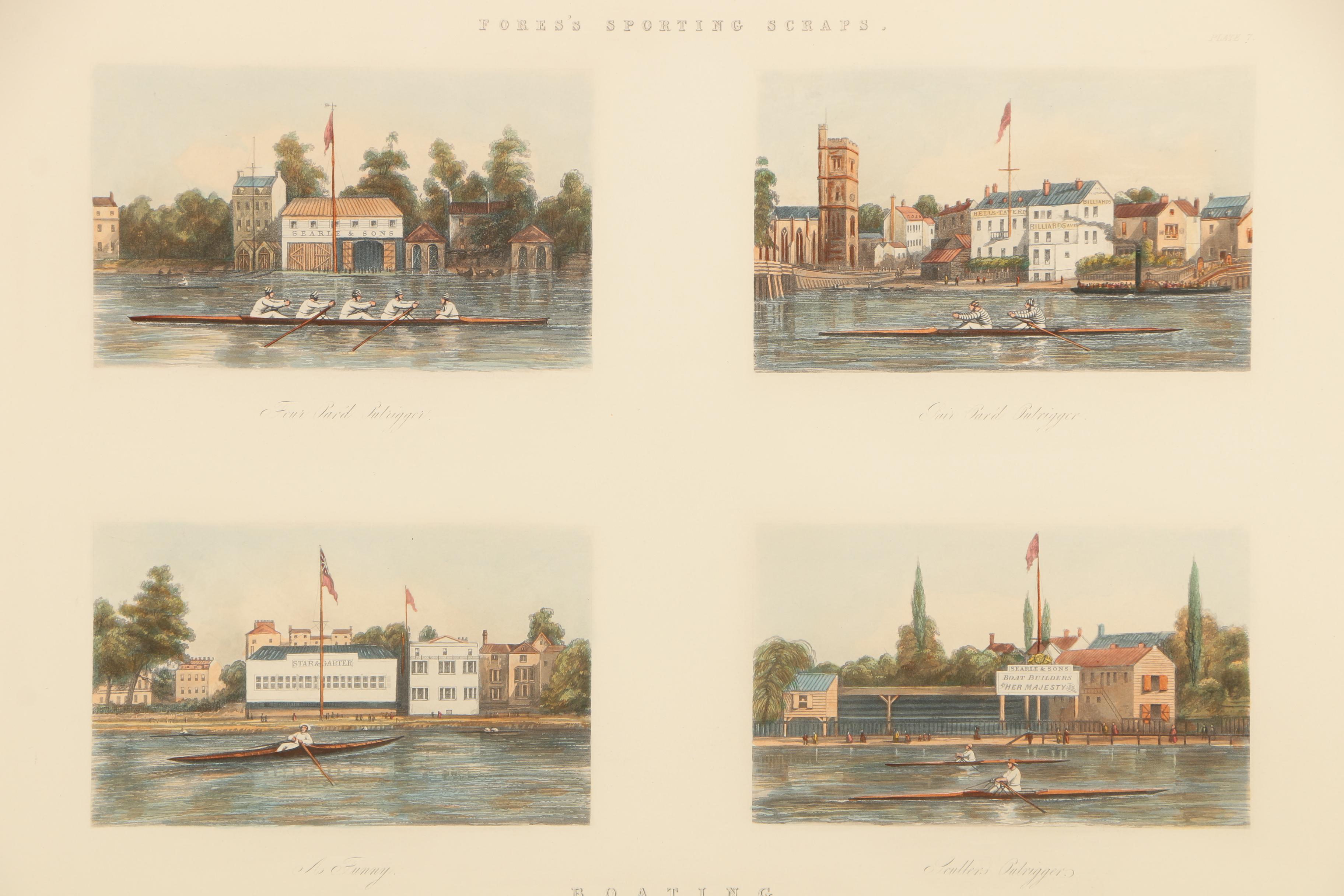 Hand Colored Etching with Aquatint of Four Rowing Scenes