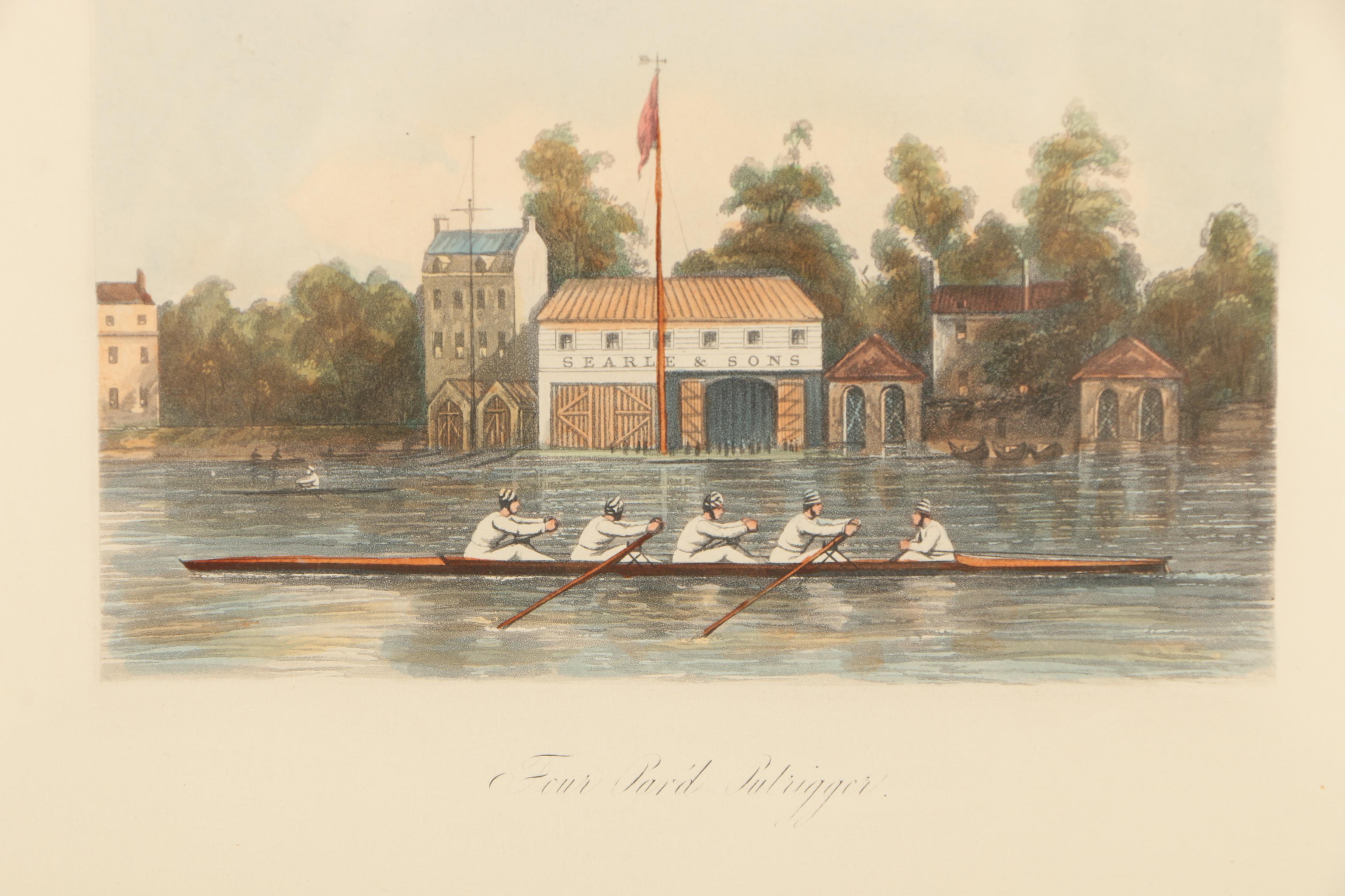 Hand Colored Etching with Aquatint of Four Rowing Scenes