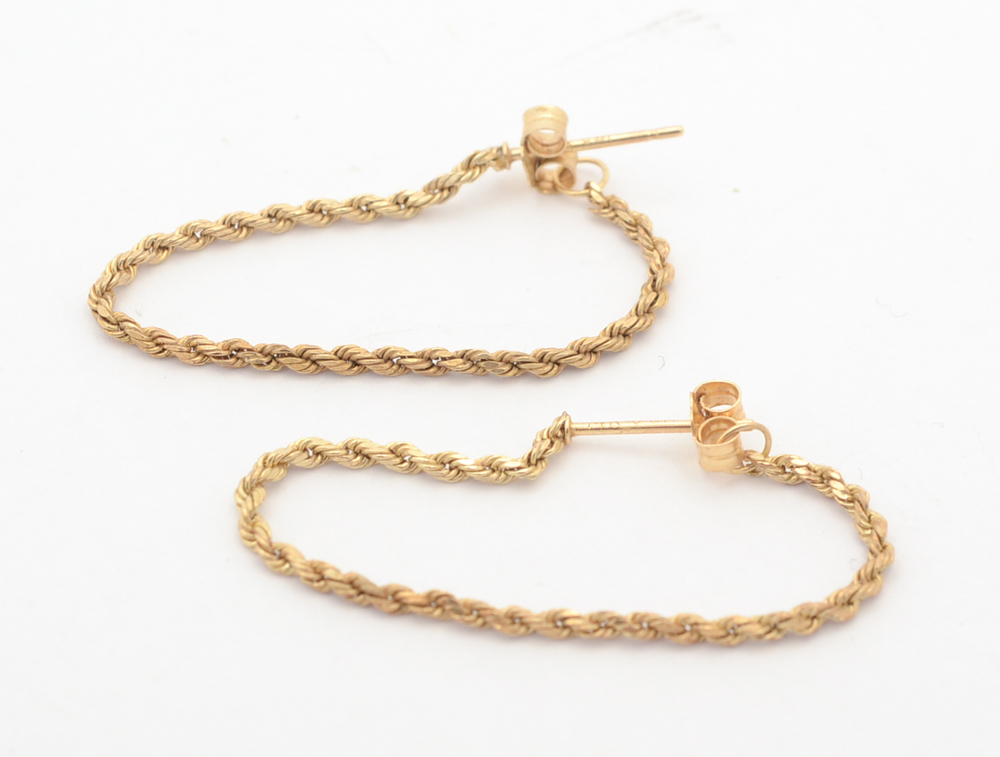 14K Gold Rope Chain Bracelet and Post Earrings