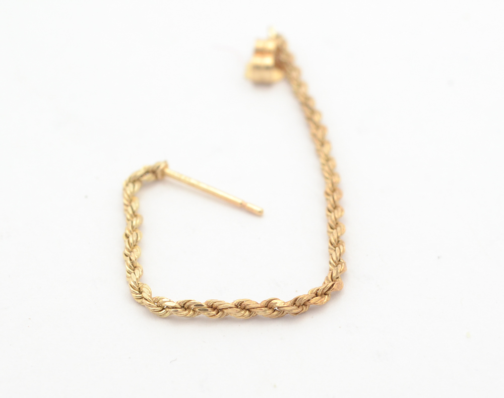 14K Gold Rope Chain Bracelet and Post Earrings
