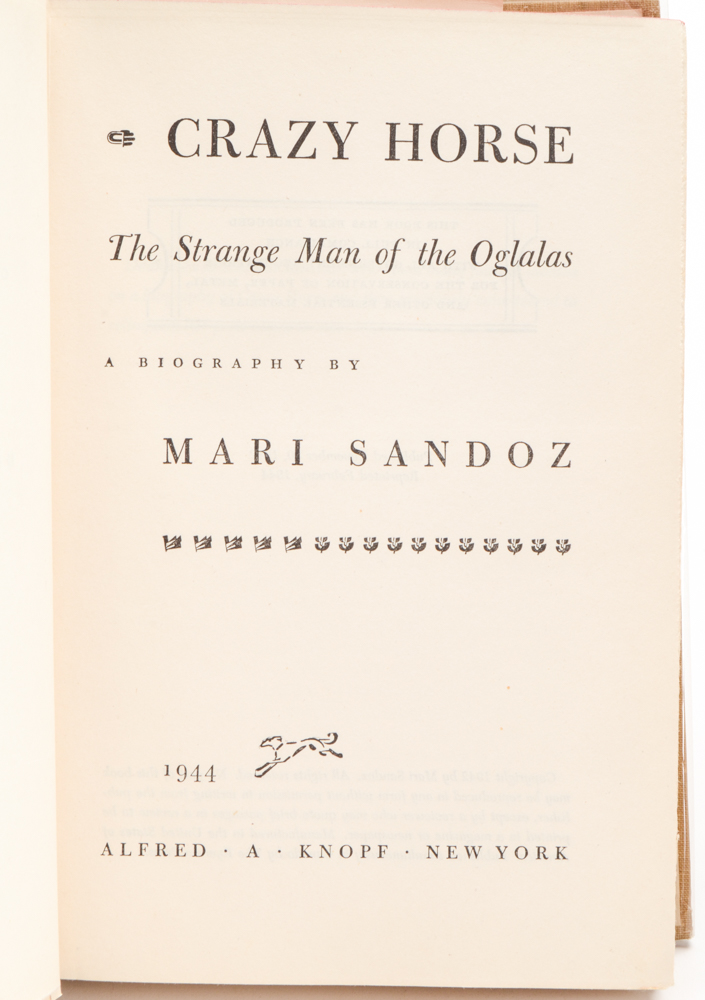 First Edition, Signed "Crazy Horse" by Mari Sandoz