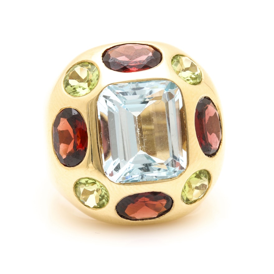 18K Yellow Gold Gemstone Statement Ring