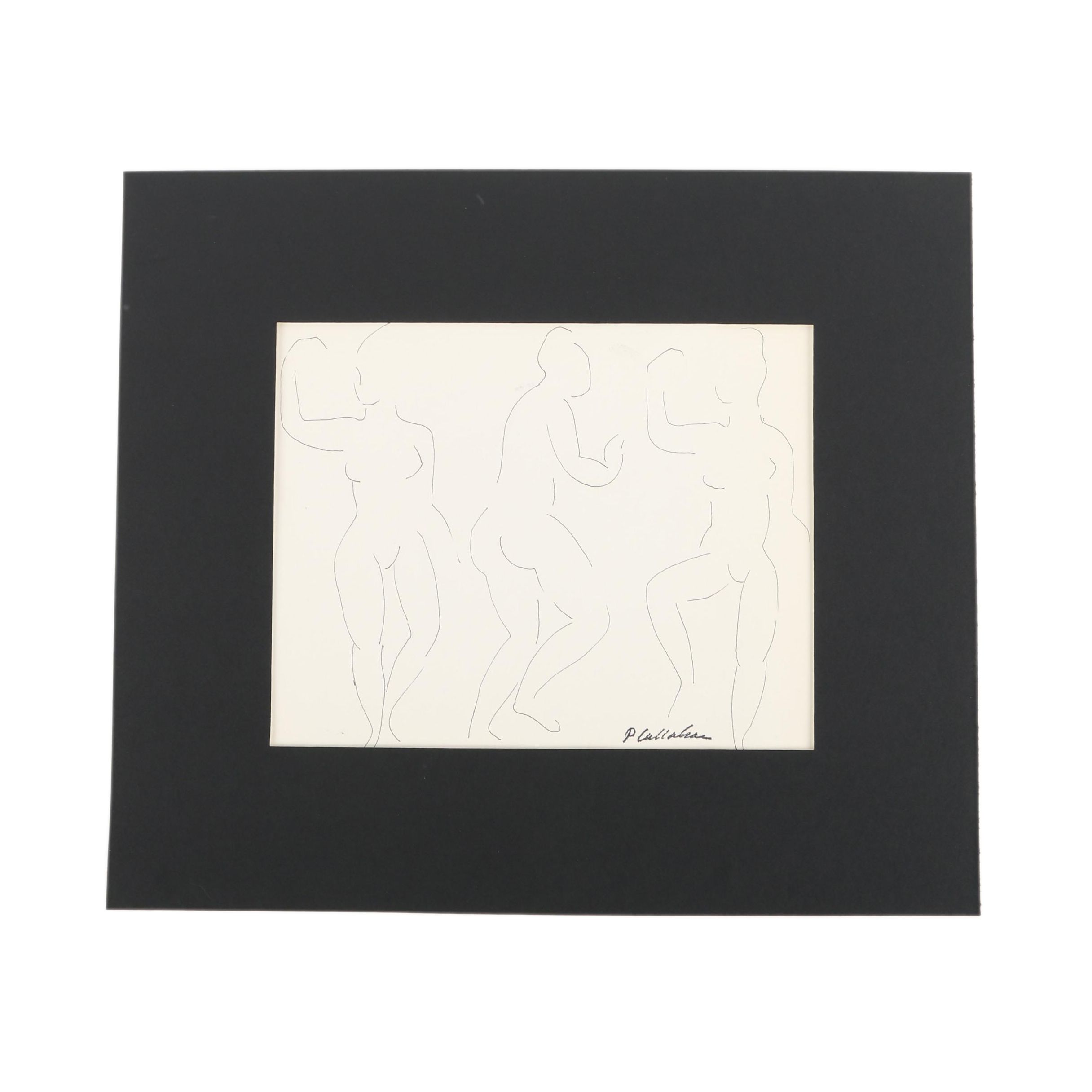 Phillip Callahan Contour Ink Drawing on Paper of Figure Studies