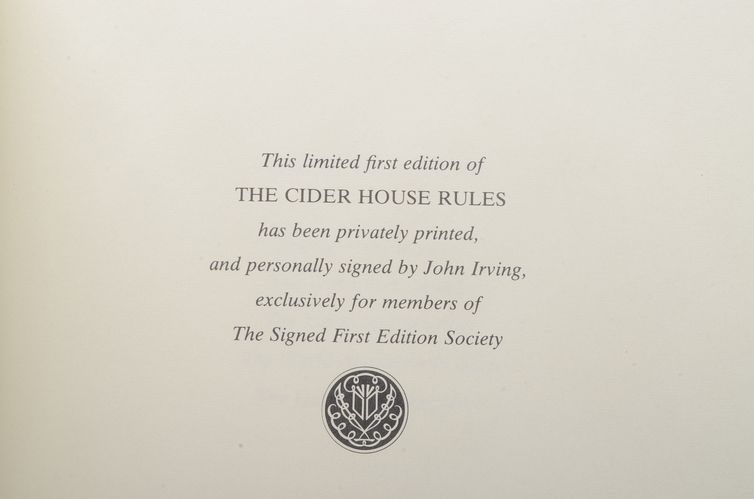 Signed "The Cider House Rules" by John Irving